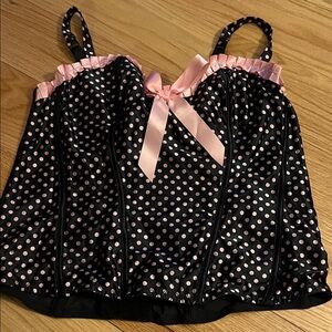 Cacique corset bustier black pink polka dot bow 18/20
